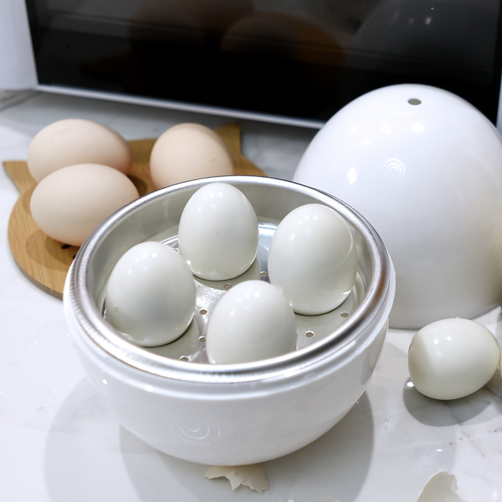 Vaporera Multifuncional Madelifod Mini para Microondas con Tapa - Ideal para Huevos Duros y Blandos, Accesorio de Cocina