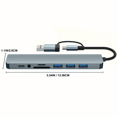 Hub USB multifunción 8 en 1, concentrador USB para computadora, hub USB C, lector de tarjetas TF/SD, salida de audio de 3.5 mm, ideal para transferencia de datos USB en computadoras