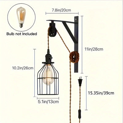 1/2pcs Aplique de Pared de Encanto Industrial - Aplique de Pared con Pantalla de Hierro Retro, Enchufe, con Interruptor Simple, Perfecto para el Ambiente del Hogar (Bombilla No Incluida)