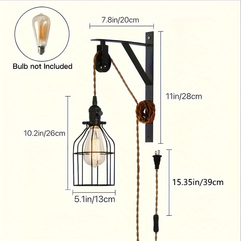 1/2pcs Aplique de Pared de Encanto Industrial - Aplique de Pared con Pantalla de Hierro Retro, Enchufe, con Interruptor Simple, Perfecto para el Ambiente del Hogar (Bombilla No Incluida)