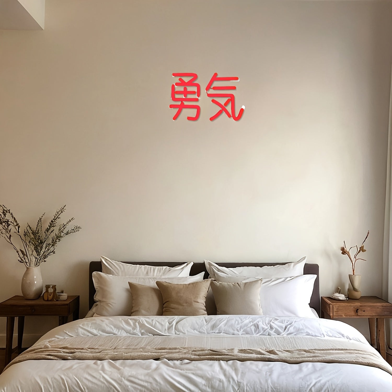 Letrero de Neón Coraje - Decoración de Pared Estilo Anime Japonés, Luz Nocturna Roja con Caracteres Chinos para el Hogar, Dormitorio, Sala de Juegos, Alimentado por USB, 27x19 cm, Decoración de Habitación de Anime