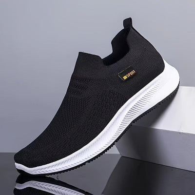 Tenis casuales slip-on para hombre, transpirables y ligeros, con suela de goma duradera, diseño de punta redonda y corte bajo, ideales para primavera, verano y otoño, color gris oscuro, calzado cómodo y flexible para el día a día