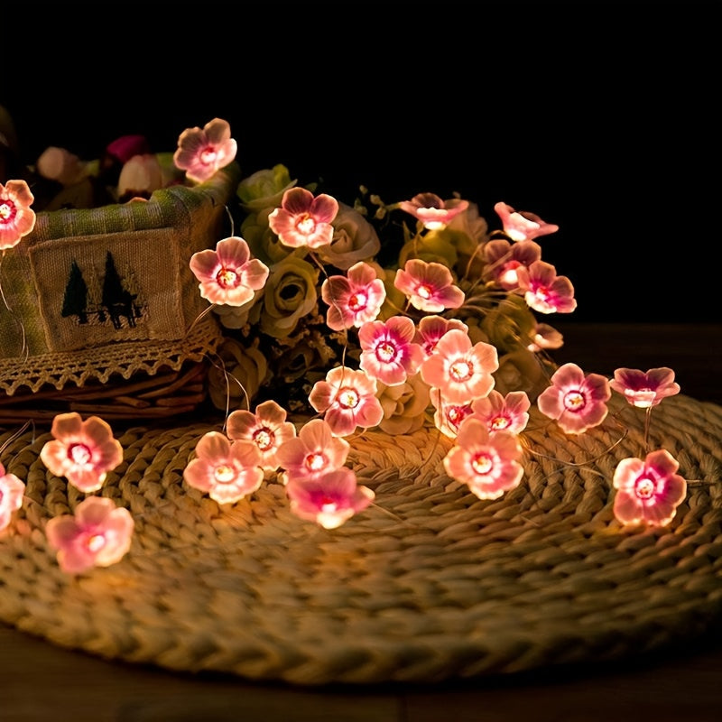 Una cadena de luces en forma de flor de cerezo de 20 luces LED, luces de flores rosadas, cadena de luces decorativas para dormitorio rosa, luces decorativas festivas para dormitorio con un toque femenino, de 2 metros de largo, con 20 luces (baterías no i
