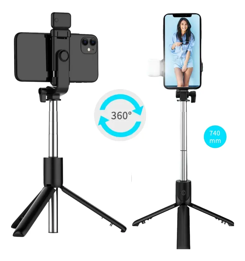 Selfie Stick R1S 3-en-1 (Trípode + Bluetooth + Luz LED)