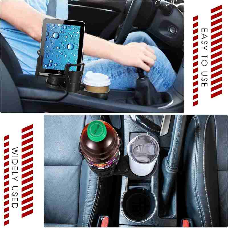 Portavasos multifuncional 2 en 1 para coche y 2 posavasos para coche, soporte universal para bebidas de agua, adaptador extensible con base giratoria de 360 grados (negro mate)