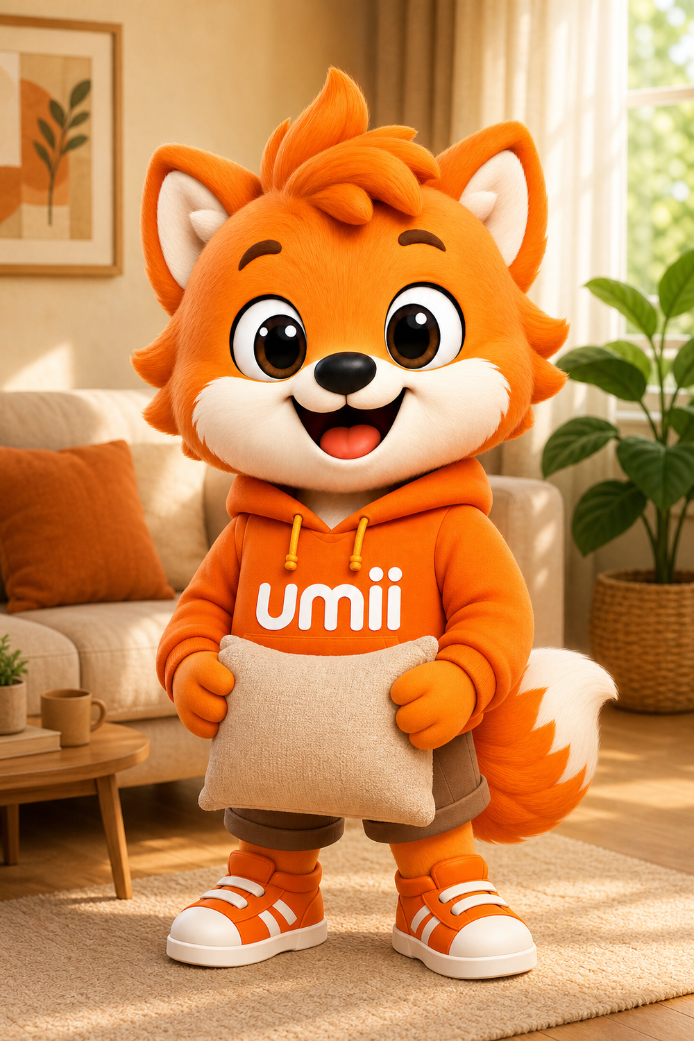 Umii con un cojín en una sala acogedora