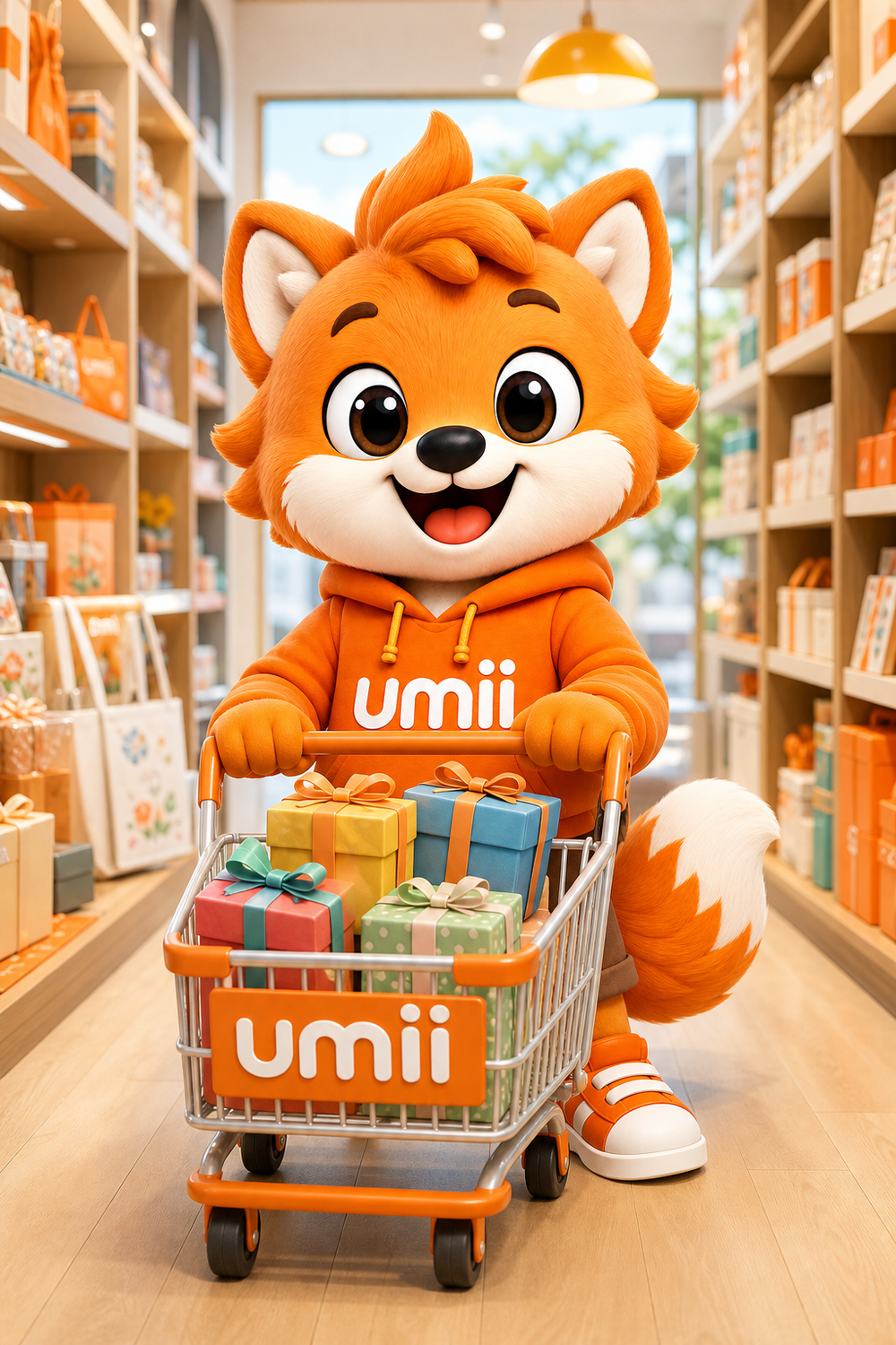 Umii empujando un carrito de compras