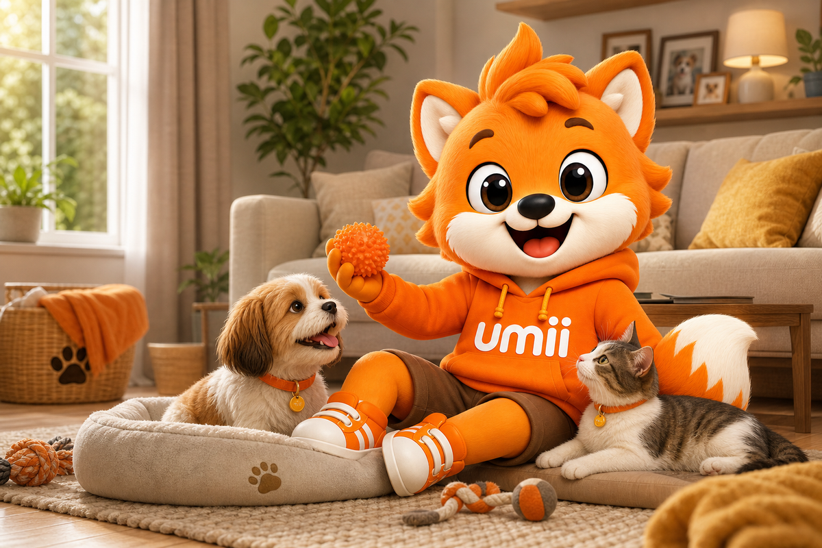 Umii jugando con un perro y un gato